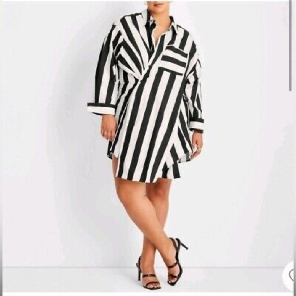 Future Collective Kahlana Barfield Brown Striped Asymmetrical Shirt Dress, 16/18